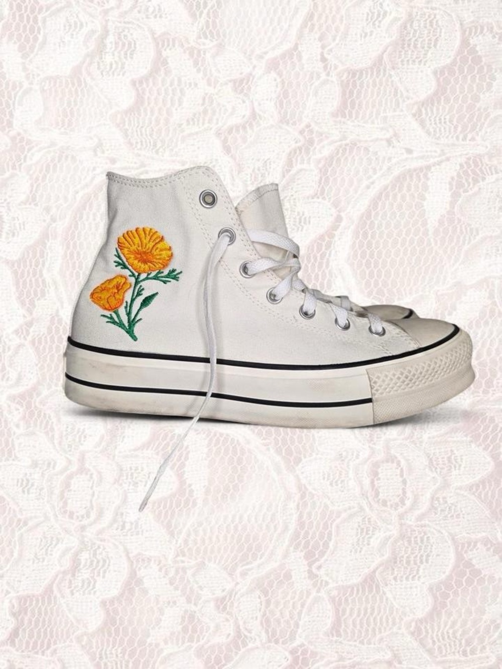Converse Chuck Taylor Platform Hi White Floral Embroidered W10/M8 - Picture 2 of 9